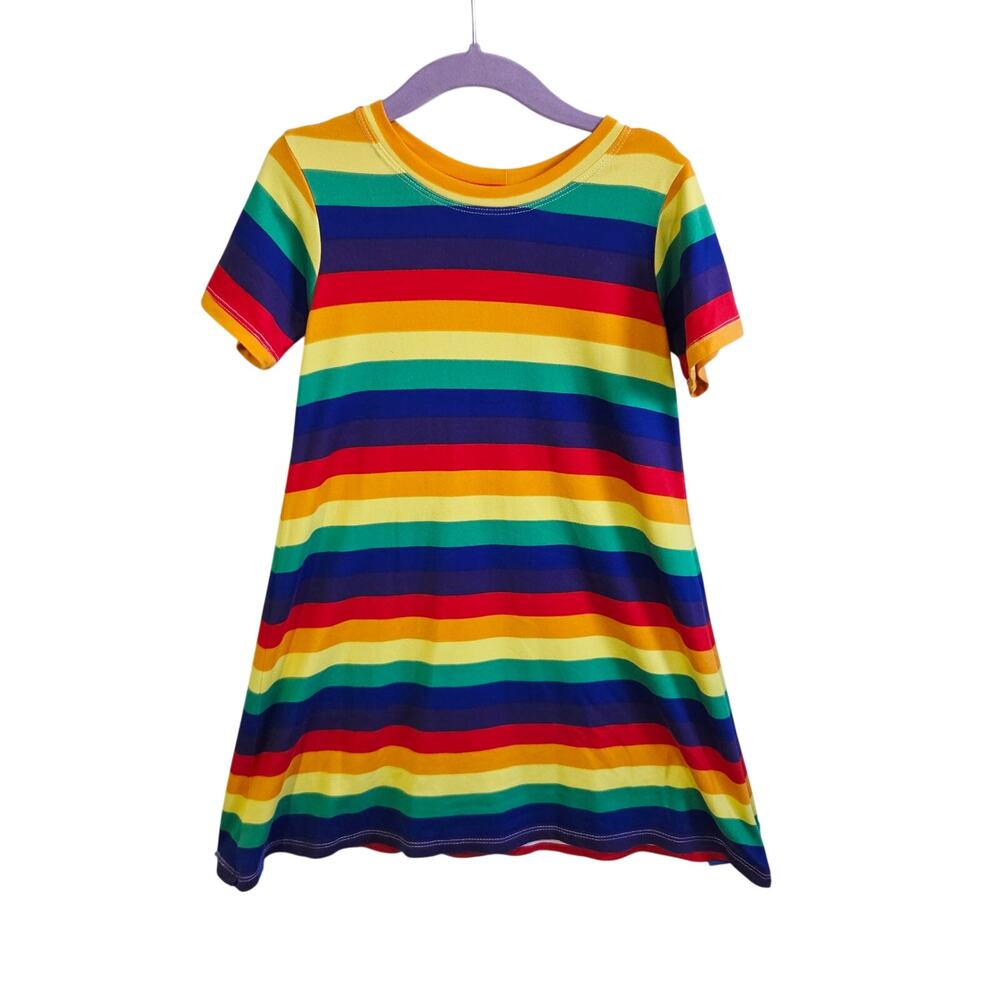 Rainbow Wide Stripe Tee Shirt Dress Comfortable Casual Basic Summer Size 4